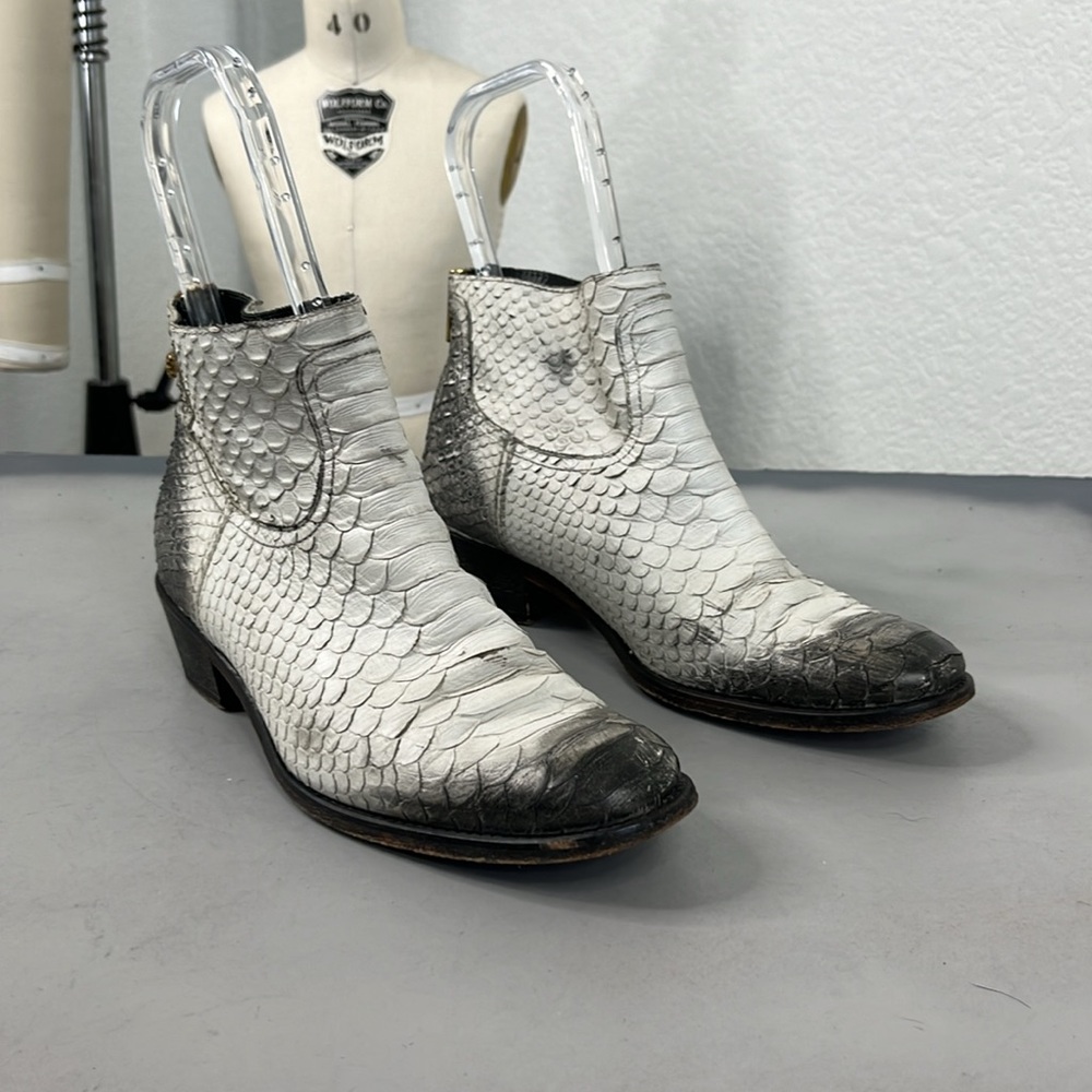 Zadig & Voltaire Teddy Flake White Leather Snake Print Zip Ankle Booties Boots - Picture 3 of 9